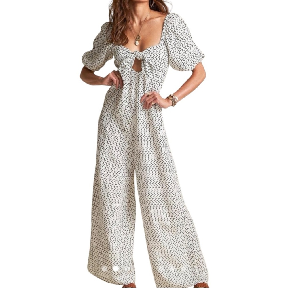 Billabong x Sincerely Jules Shout It Up Jumpsuit Large Puff Sleeve Linen Blend